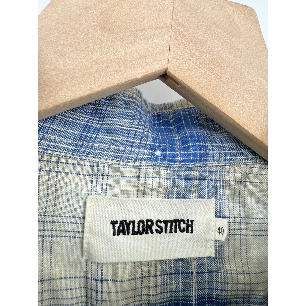 Taylor Stitch Shirt Mens Medium 40 Blue Beige Plaid 100% Linen Button Up - Picture 3 of 9